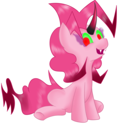 Size: 1000x1000 | Tagged: safe, artist:dragonfoorm, king sombra, pinkie pie, ask king sombra pie, g4, female, possessed, simple background, solo, transparent background