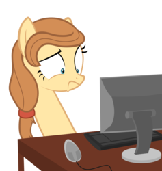 Size: 1734x1827 | Tagged: safe, artist:mythilas, oc, oc only, oc:cream heart, earth pony, pony, computer, female, frown, mare, simple background, solo, transparent background, wide eyes