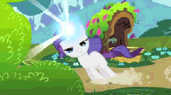 Size: 320x180 | Tagged: safe, screencap, rarity, g4, season 1, the cutie mark chronicles, animated, blank flank, female, filly, filly rarity, glowing horn, horn, magic, rariquest, rarity being dragged to her destiny, sliding, solo, younger