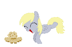 Size: 530x350 | Tagged: safe, artist:tomdantherock, derpy hooves, g4, animated, cute, dancing, derpabetes, excited, female, filly, foal, happy, hoofy-kicks, muffin, solo, tomdantherock is trying to murder us, weapons-grade cute