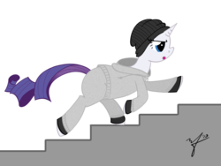 Size: 800x600 | Tagged: safe, artist:stuhp, rarity, g4, clothes, exercise, female, hat, parody, rocky (film series), solo, sweatpants, sweatshirt