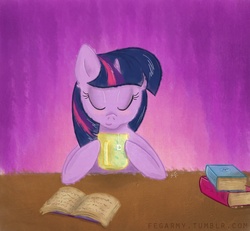 Size: 1000x923 | Tagged: safe, artist:erysz, twilight sparkle, g4, book, drink, female, reading, relaxing, solo, tea