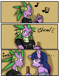 Size: 612x792 | Tagged: safe, artist:inuyuru, spike, twilight sparkle, anthro, comic:i read it in a book once, g4, blushing, comic, female, male, ship:twispike, shipping, straight