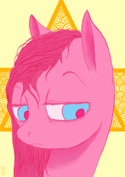 Size: 595x841 | Tagged: safe, artist:ashesandpudding, pinkie pie, earth pony, pony, g4, abstract background, female, mare, pinkamena diane pie, sad, solo