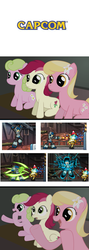 Size: 490x1383 | Tagged: safe, daisy, flower wishes, lily, lily valley, roseluck, g4, beck, capcom, exploitable meme, meme, mighty no.9, reaction guys, reaction ponies