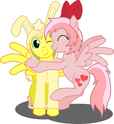 Size: 2048x2229 | Tagged: safe, artist:the-mystery-of-doom, pegasus, pony, background removed, crossover, cuddles (happy tree friends), cute, giggles (happy tree friends), happy tree friends, hnnng, hug, ponified, simple background, transparent background