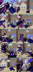 Size: 2100x4500 | Tagged: safe, artist:7nights, mare do well, princess luna, queen chrysalis, human, ask human luna, g4, ask, comic, fight, humanized, light skin, magic, sword, tumblr