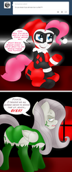 Size: 1985x4719 | Tagged: safe, artist:blackbewhite2k7, fluttershy, pinkie pie, earth pony, pegasus, pony, ask the gothamville sirens, g4, ask, batman, batman and robin, blushing, butt, comic, cosplay, costume, cross-popping veins, crossover, dc comics, emanata, flutterbitch, flutterbutt, fluttershy is not amused, grin, harley quinn, implied steven magnet, joel schumacher, looking back, nervous, nervous smile, open mouth, parody, pinkie quinn, plot, poison ivy, poison ivyshy, smiling, take that, tumblr, unamused