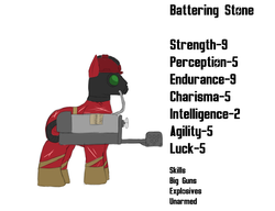 Size: 1300x1000 | Tagged: safe, artist:facade, oc, oc only, oc:battering stone, fallout equestria, flamethrower, raider, solo, weapon