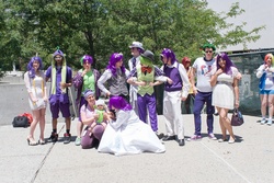 Size: 1080x720 | Tagged: artist needed, safe, rarity, spike, human, g4, cosplay, elusive, fanimecon, group photo, irl, irl human, moustache, photo, rule 63