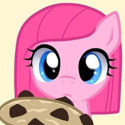 Size: 500x500 | Tagged: safe, artist:apzzang, pinkie pie, g4, ask-grow-pinkie, cookie, female, food, pinkamena diane pie, solo