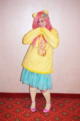 Size: 638x960 | Tagged: safe, artist:pockyprincessdarcy, fluttershy, human, g4, another anime convention, clothes, cosplay, irl, irl human, photo, solo, sweater, sweatershy, youmacon
