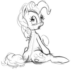 Size: 832x832 | Tagged: safe, artist:snapai, pinkie pie, g4, butt, female, monochrome, plot, sketch, solo