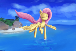 Size: 1200x800 | Tagged: safe, artist:senx, fluttershy, g4, female, flying, ocean, solo