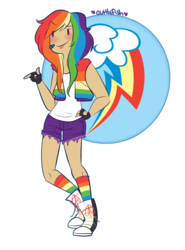 Size: 1024x1387 | Tagged: safe, artist:littlemisscuttlefish, rainbow dash, human, g4, clothes, converse, female, humanized, light skin, shoes, solo