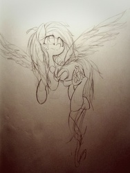 Size: 768x1024 | Tagged: safe, artist:black dog, fluttershy, g4, dark, female, flying, solo, traditional art, wip