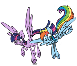 Size: 1507x1299 | Tagged: safe, artist:cuttycommando, rainbow dash, twilight sparkle, alicorn, pony, g4, female, hooves, mare, twilight sparkle (alicorn), unshorn fetlocks