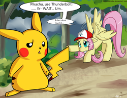 Size: 1800x1400 | Tagged: safe, artist:annakitsun3, fluttershy, pikachu, g4, crossover, nintendo, pokémon