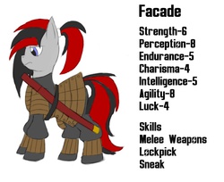 Size: 835x682 | Tagged: safe, artist:facade, oc, oc only, oc:facade, fallout equestria, katana, ponytail, samurai armor, solo, sword, totally not blackjack, weapon
