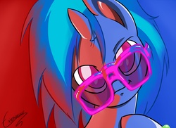 Size: 1584x1152 | Tagged: safe, artist:extremeasaur5000, dj pon-3, vinyl scratch, g4, female, glasses, solo, teenager, younger
