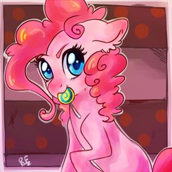 Size: 700x700 | Tagged: source needed, useless source url, safe, artist:renaifoxi, pinkie pie, g4, candy, female, food, looking at you, mouth hold, solo