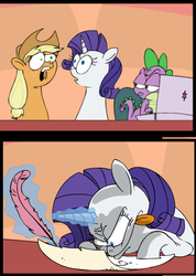 Size: 321x451 | Tagged: safe, artist:cybersp0nge, applejack, rarity, spike, g4