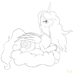 Size: 1280x1280 | Tagged: safe, artist:shdingo, oc, oc only, alicorn, pony, alicorn oc, monochrome, solo