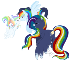 Size: 900x771 | Tagged: safe, artist:chib-bee, oc, oc only, oc:cloud puff, oc:sunrise brisk, oc:white whirl, boop, brother and sister, colt, filly, flying, male, noseboop, offspring, parent:rainbow dash, parent:soarin', parents:soarindash, siblings, simple background, transparent background