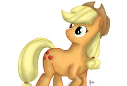 Size: 1500x1023 | Tagged: safe, artist:spring breeze, applejack, g4, female, looking back, simple background, solo