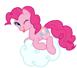 Size: 658x578 | Tagged: safe, artist:mieuun, pinkie pie, g4, cloud, female, simple background, solo, tongue out, transparent background, wink
