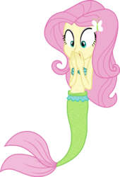 Size: 1280x1879 | Tagged: safe, artist:liggliluff, fluttershy, mermaid, equestria girls, g4, belly button, female, mermaidized, mershy, seashell, seashell bra, simple background, solo, startled, surprised, transparent background, vector