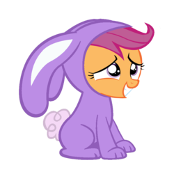 Size: 800x800 | Tagged: safe, artist:jolteongirl, scootaloo, pegasus, pony, g4, bunny costume, bunnyloo, clothes, cute, cutealoo, female, filly, foal, nervous, nervous smile, simple background, smiling, solo, transparent background, vector