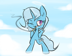 Size: 1280x992 | Tagged: safe, artist:voids-edge, trixie, pony, g4, ask-stoned-trixie, bipedal, female, halo, smoking, solo, stoned trixie