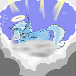 Size: 1280x1280 | Tagged: safe, artist:zilof, trixie, pony, unicorn, g4, ask-stoned-trixie, female, halo, mare, smoking, solo, stoned trixie