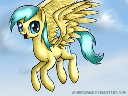 Size: 1024x768 | Tagged: safe, artist:abovespace, sunshower raindrops, pegasus, pony, g4, female, flying, mare, solo