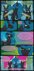 Size: 2423x5042 | Tagged: safe, artist:inkrose98, princess celestia, changeling, comic:shapeless sun, g4, changelingified, comic, princess chryslestia, spear, tumblr