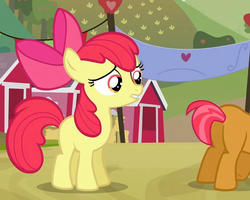 Size: 1080x866 | Tagged: safe, screencap, apple bloom, babs seed, apple family reunion, g4, butt, duo, female, filly, foal, lip bite, out of context, plot