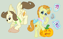 Size: 900x560 | Tagged: safe, artist:ajnosftw, pound cake, pumpkin cake, g4, baking, brother and sister, cake twins, cookie cutter, dough, duo, duo male and female, female, halloween, holiday, jack-o-lantern, magic, male, older, older pound cake, older pumpkin cake, pumpkin, siblings, twins