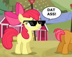 Size: 1080x866 | Tagged: safe, edit, edited screencap, screencap, apple bloom, babs seed, earth pony, pony, g4, applecest, butt, chat bubble, dat ass, female, filly, incest, lesbian, plot, ship:appleseed, shipping, sunglasses
