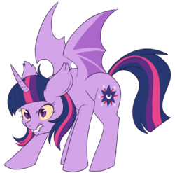 Size: 500x493 | Tagged: safe, artist:lulubell, twilight sparkle, alicorn, bat pony, bat pony alicorn, pony, g4, bat ponified, corrupted, female, race swap, simple background, solo, transparent background, twibat, twilight sparkle (alicorn)