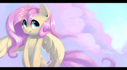 Size: 1024x565 | Tagged: safe, artist:typicalup, fluttershy, pegasus, pony, g4, cute, female, flying, mare, shyabetes, solo