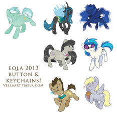 Size: 746x800 | Tagged: safe, artist:vellaart, derpy hooves, dj pon-3, doctor whooves, lyra heartstrings, octavia melody, princess luna, queen chrysalis, time turner, vinyl scratch, alicorn, pegasus, pony, unicorn, g4, doctor who, female, mare, muffin, sonic screwdriver