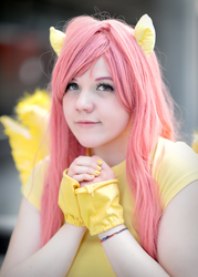 Size: 2725x3815 | Tagged: safe, artist:ayumicosplay, fluttershy, human, g4, clothes, cosplay, fingerless gloves, gloves, irl, irl human, photo, solo