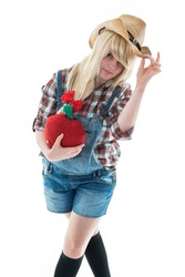 Size: 4912x7360 | Tagged: safe, artist:alienbabe44, applejack, human, g4, absurd resolution, cosplay, irl, irl human, overalls, photo, plushie, smash con, smashcon, solo