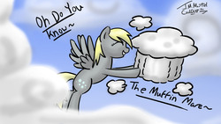 Size: 1920x1080 | Tagged: safe, artist:coaldustthestrange, derpy hooves, pegasus, pony, g4, cloud, cloudy, female, happy, mare, muffin, solo