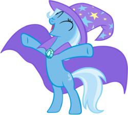 Size: 3000x2689 | Tagged: safe, artist:shelmo69, trixie, pony, unicorn, g4, bipedal, cape, clothes, eyes closed, female, hat, open mouth, simple background, solo, transparent background, trixie's cape, trixie's hat, vector, y pose