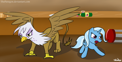 Size: 1959x1000 | Tagged: safe, artist:theparagon, gilda, trixie, griffon, g4, bar