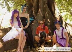 Size: 1024x749 | Tagged: safe, artist:firenationcosplay, artist:jellyfire, queen chrysalis, rarity, scootaloo, twilight sparkle, human, g4, cosplay, irl, irl human, photo