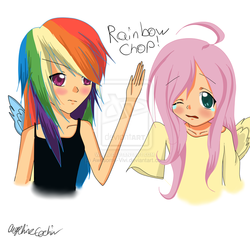 Size: 900x855 | Tagged: safe, artist:awesome-vivi, fluttershy, rainbow dash, human, g4, humanized