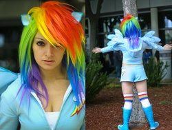 Size: 2285x1728 | Tagged: safe, artist:ladymella, rainbow dash, human, g4, cosplay, irl, irl human, photo